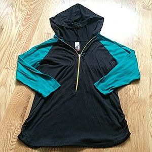 Zip up hooded baseball tee